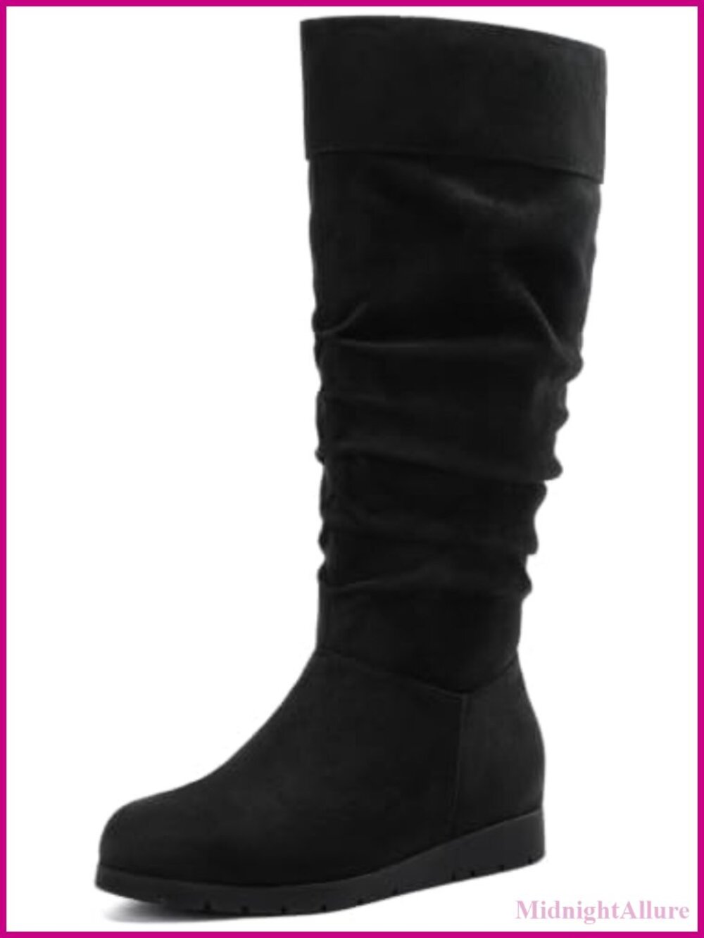 Wide Calf Knee High Boots Faux Suede Slouchy Wedge Boots